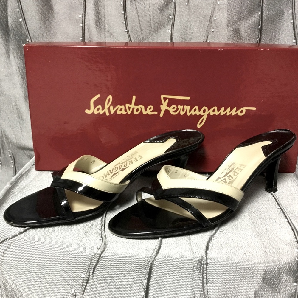 Salvatore Ferragamo Figaro mules, black and cream size 6.